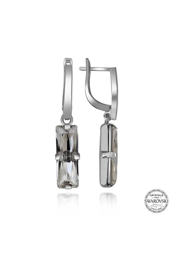 Luz&Pos Swarovski Crystal Taşlı Gümüş Beyaz Baget Sallantılı Kadın Küpe