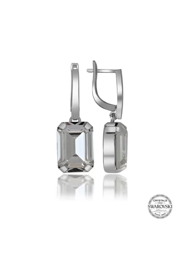 Luz&Pos Swarovski Crystal Taşlı Gümüş Beyaz Baget Sallantılı Kadın Küpe