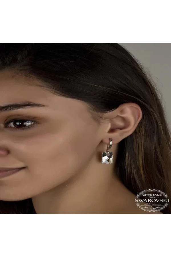 Luz&Pos Swarovski Crystal Taşlı Gümüş Beyaz Baget Sallantılı Kadın Küpe
