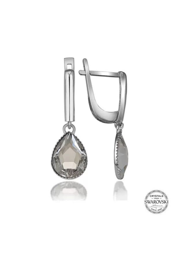 Luz&Pos Swarovski Crystal Taşlı Gümüş Beyaz Damla Sallantılı Kadın Küpe