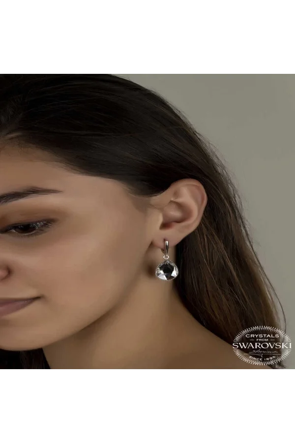 Luz&Pos Swarovski Crystal Taşlı Gümüş Beyaz Damla Sallantılı Kadın Küpe