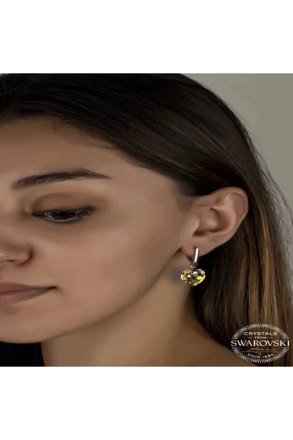 Luz&Pos Swarovski Crystal Taşlı Gümüş Beyaz Kalp Sallantılı Kadın Küpe