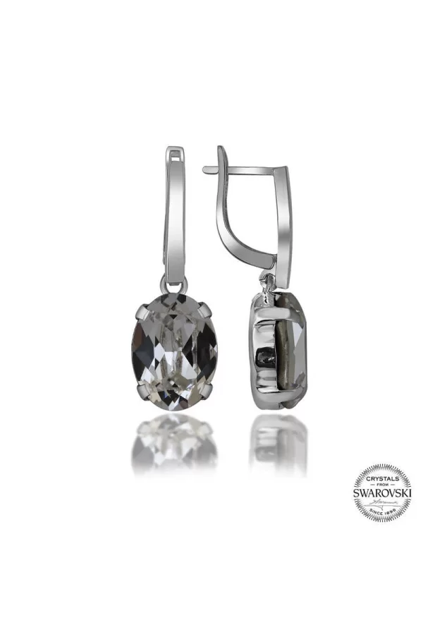 Luz&Pos Swarovski Crystal Taşlı Gümüş Beyaz Oval Sallantılı Kadın Küpe