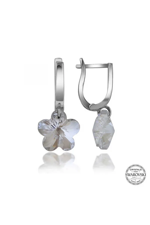 Luz&Pos Swarovski Crystal Taşlı Gümüş Beyaz Papatya Sallantılı Kadın Küpe