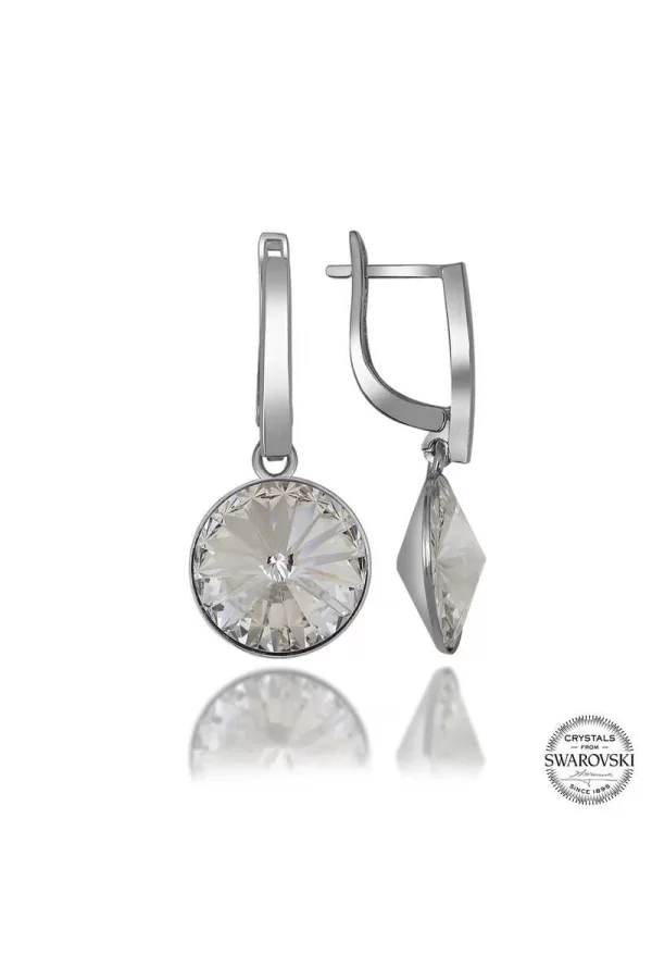 Luz&Pos Swarovski Crystal Taşlı Gümüş Beyaz Sallantılı Kadın Küpe