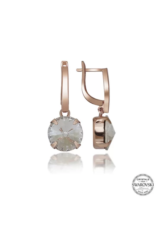 Luz&Pos Swarovski Crystal Taşlı Gümüş Beyaz Sallantılı Kadın Küpe