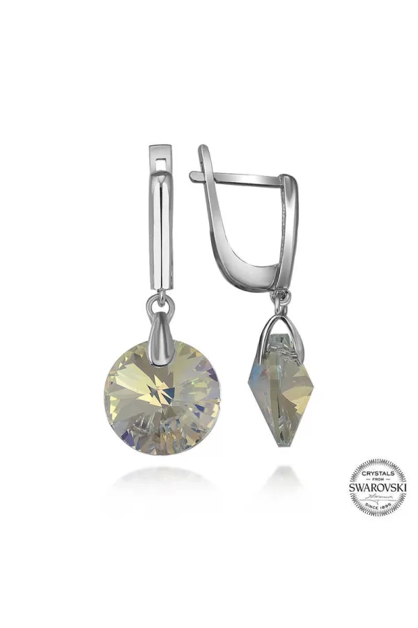 Luz&Pos Swarovski Crystal Taşlı Gümüş Beyaz Sallantılı Kadın Küpe