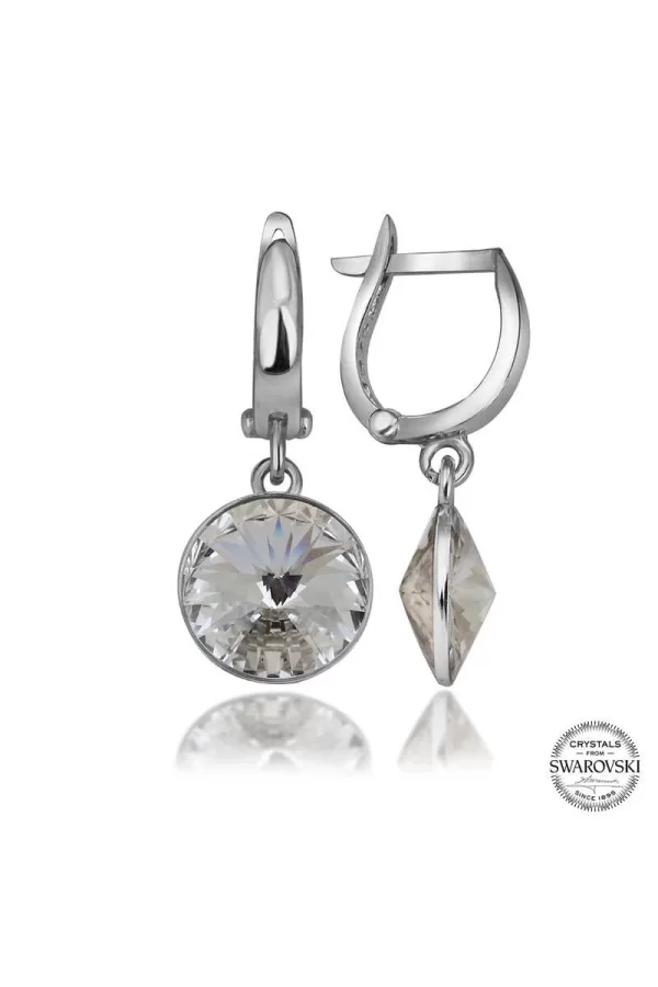 Luz&Pos Swarovski Crystal Taşlı Gümüş Beyaz Sallantılı Kadın Küpe