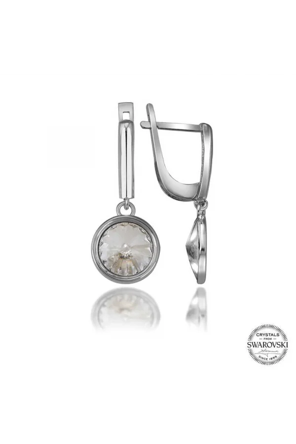 Luz&Pos Swarovski Crystal Taşlı Gümüş Beyaz Sallantılı Kadın Küpe