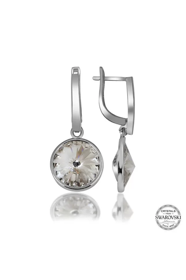 Luz&Pos Swarovski Crystal Taşlı Gümüş Beyaz Sallantılı Kadın Küpe