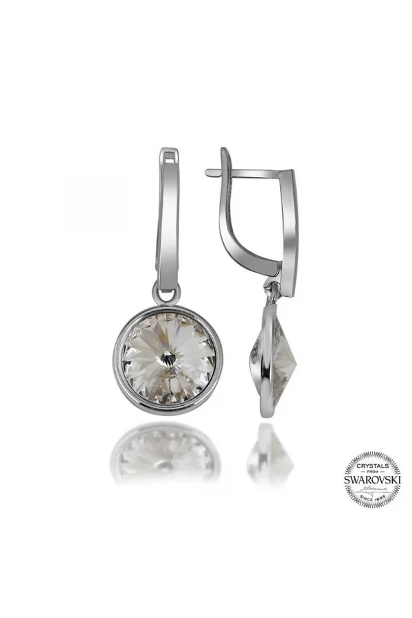 Luz&Pos Swarovski Crystal Taşlı Gümüş Beyaz Sallantılı Kadın Küpe