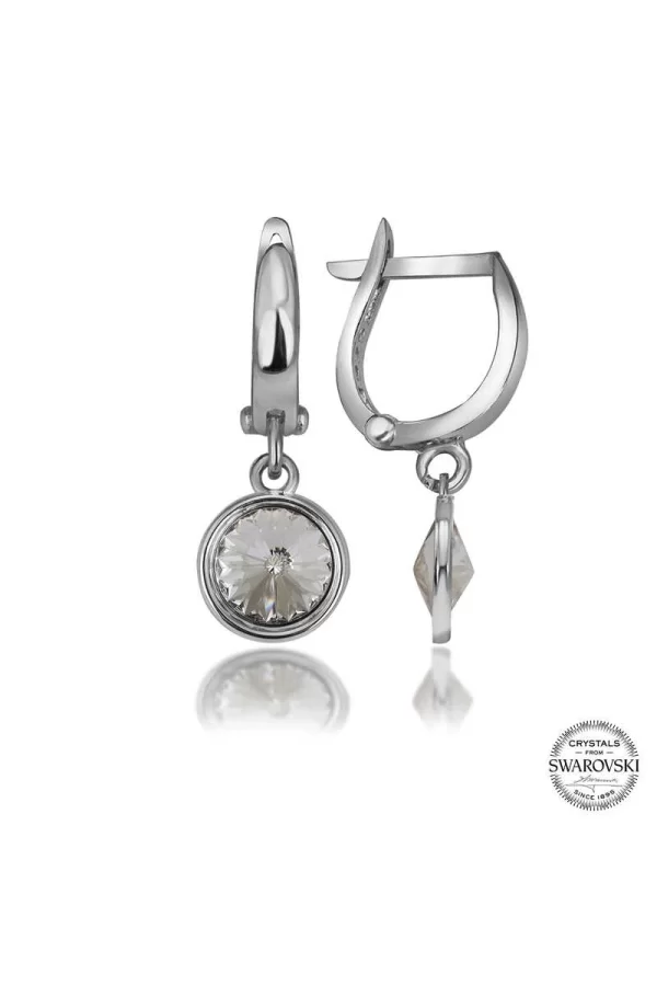 Luz&Pos Swarovski Crystal Taşlı Gümüş Beyaz Sallantılı Kadın Küpe
