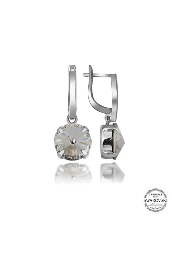 Luz&Pos Swarovski Crystal Taşlı Gümüş Beyaz Sallantılı Kadın Küpe
