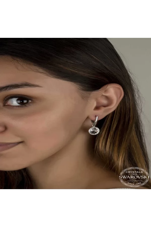 Luz&Pos Swarovski Crystal Taşlı Gümüş Beyaz Sallantılı Kadın Küpe