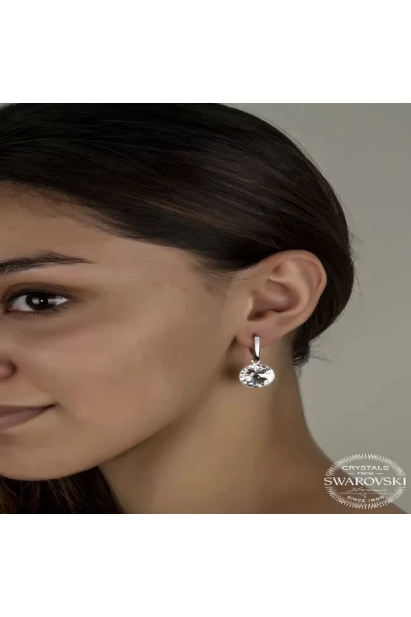 Luz&Pos Swarovski Crystal Taşlı Gümüş Beyaz Sallantılı Kadın Küpe