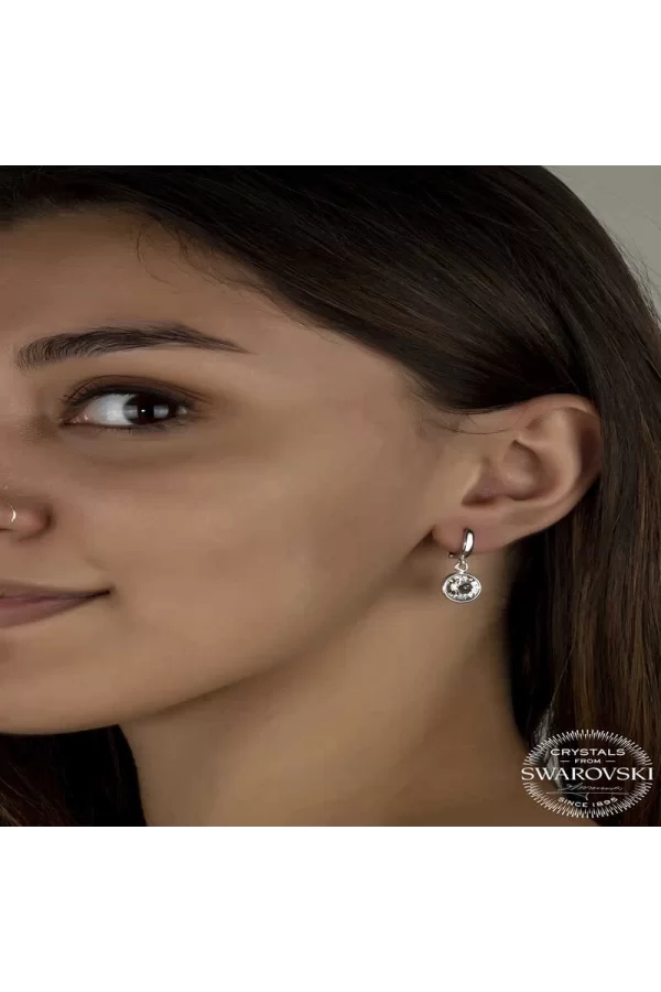 Luz&Pos Swarovski Crystal Taşlı Gümüş Beyaz Sallantılı Kadın Küpe