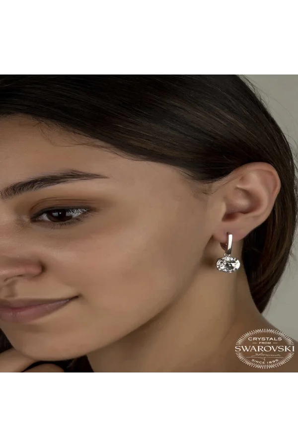 Luz&Pos Swarovski Crystal Taşlı Gümüş Beyaz Sallantılı Kadın Küpe