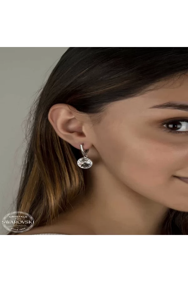 Luz&Pos Swarovski Crystal Taşlı Gümüş Beyaz Sallantılı Kadın Küpe