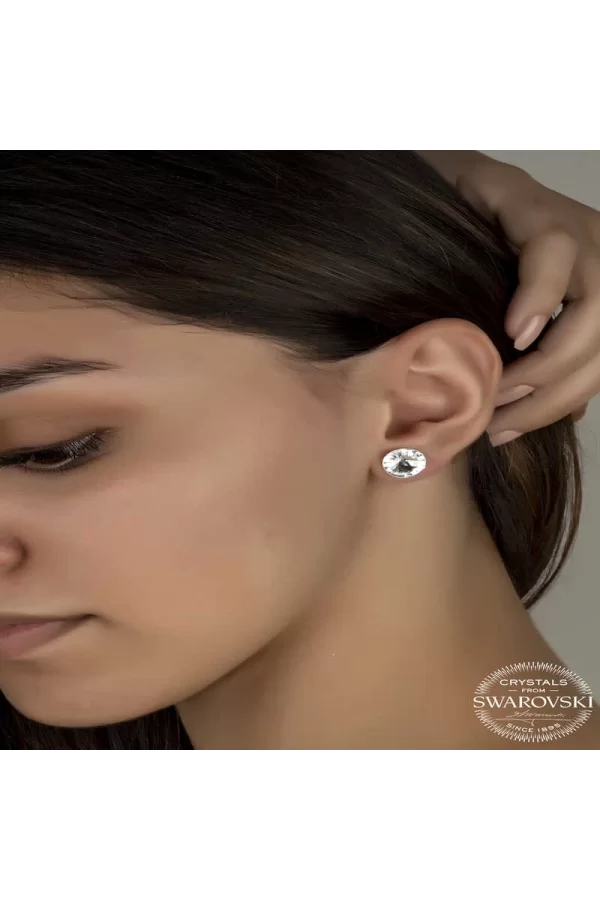 Luz&Pos Swarovski Crystal Taşlı Gümüş Çivili Kadın Küpe