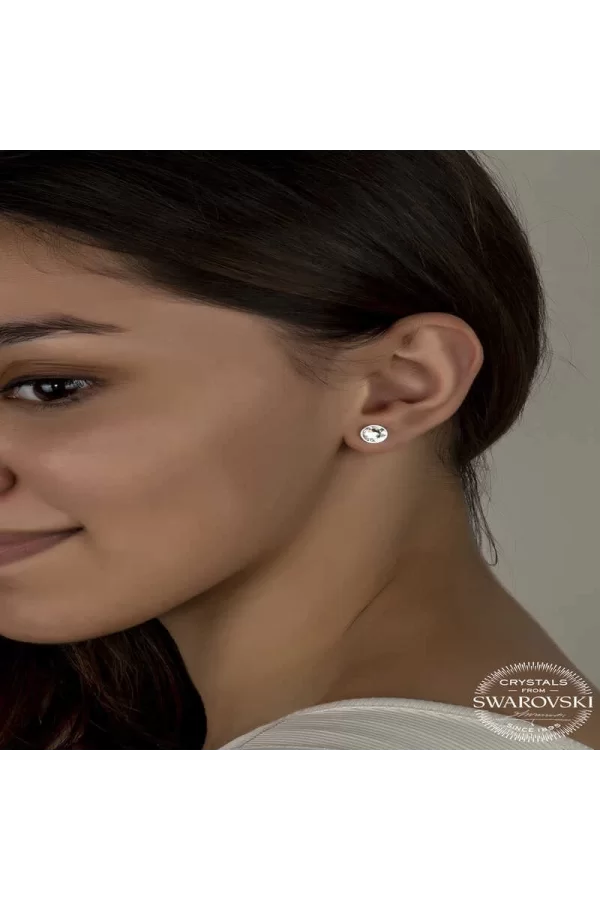 Luz&Pos Swarovski Crystal Taşlı Gümüş  Çivili Kadın Küpe
