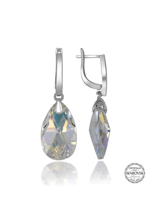 Luz&Pos Swarovski Crystal Taşlı Gümüş Damla Sallantılı Kadın Küpe