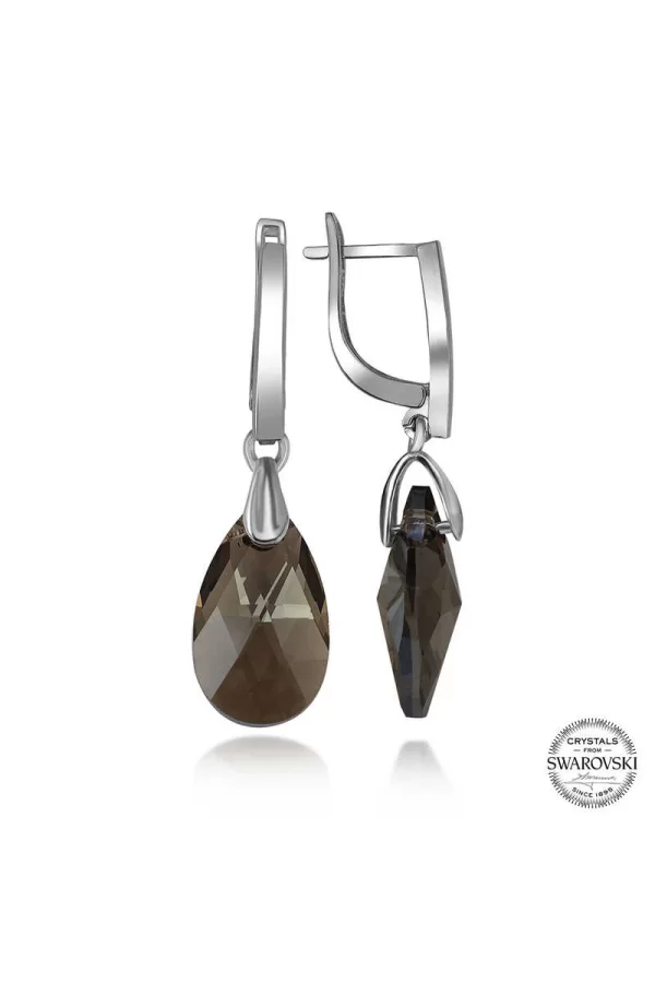 Luz&Pos Swarovski Crystal Taşlı Gümüş Damla Sallantılı Kadın Küpe