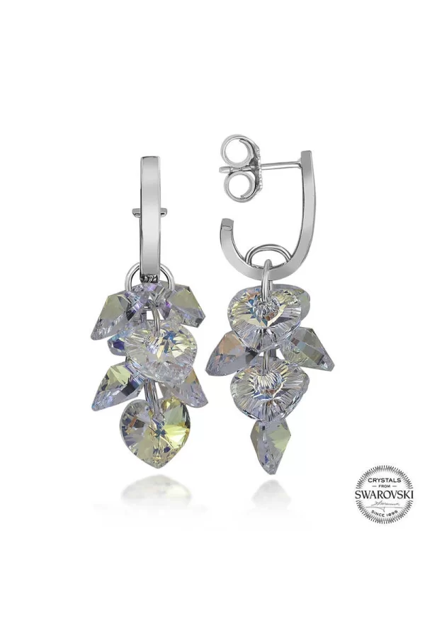 Luz&Pos Swarovski Crystal Taşlı Gümüş Kalp Salkım Sallantılı Çivili Kadın Küpe