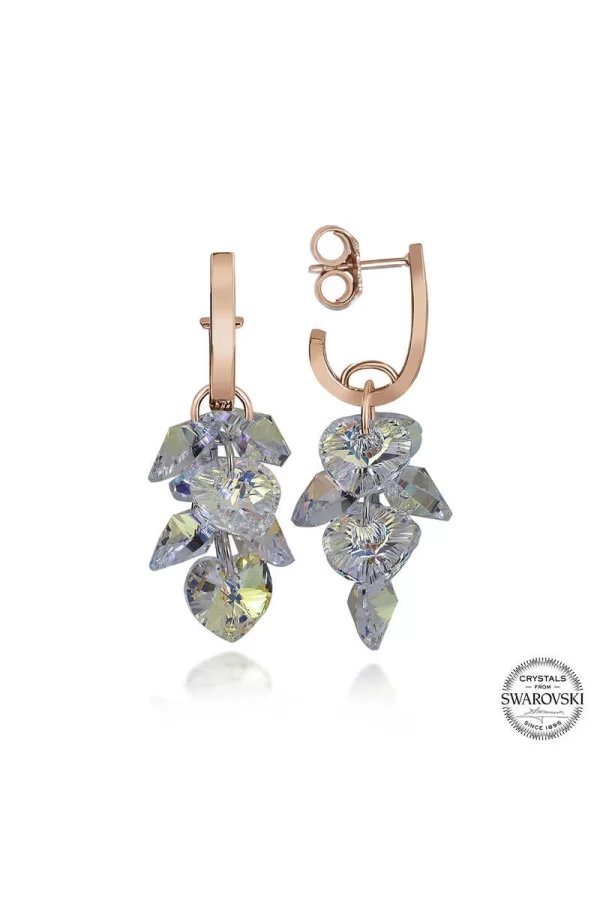 Luz&Pos Swarovski Crystal Taşlı Gümüş Kalp Salkım Sallantılı Çivili Kadın Küpe