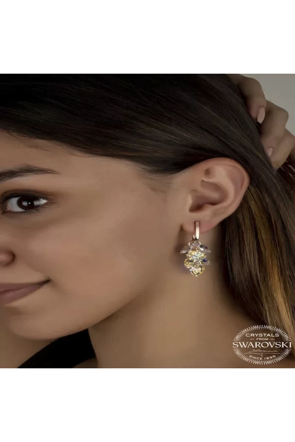 Luz&Pos Swarovski Crystal Taşlı Gümüş Kalp Salkım Sallantılı Çivili Kadın Küpe