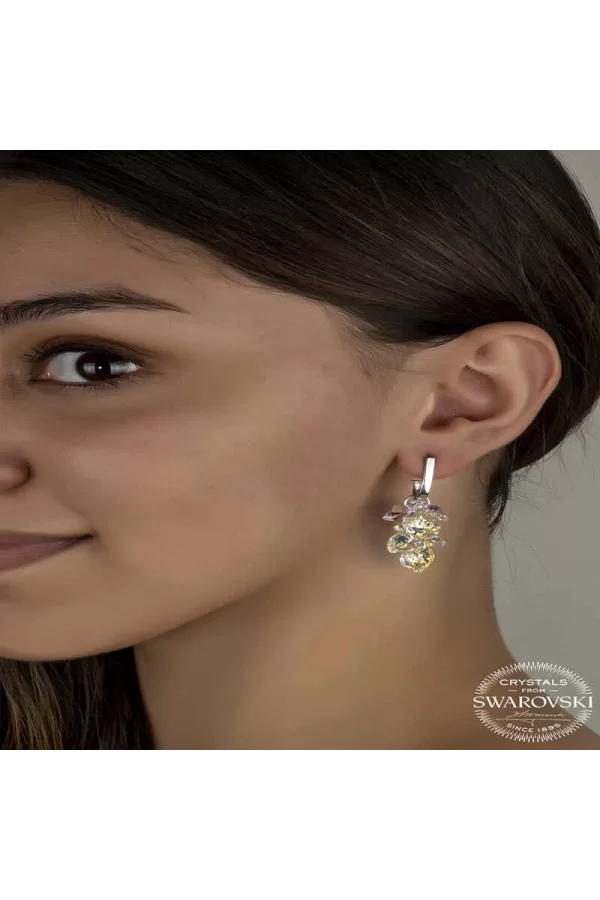 Luz&Pos Swarovski Crystal Taşlı Gümüş Kalp Salkım Sallantılı Çivili Kadın Küpe