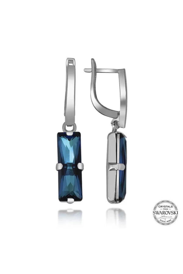 Luz&Pos Swarovski Crystal Taşlı Gümüş Mavi Baget Sallantılı Kadın Küpe