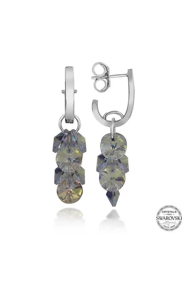 Luz&Pos Swarovski Crystal Taşlı Gümüş Salkım Sallantılı Çivili Kadın Küpe