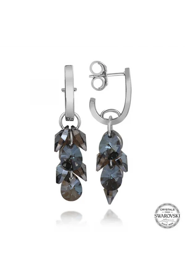Luz&Pos Swarovski Crystal Taşlı Gümüş Salkım Sallantılı Çivili Kadın Küpe