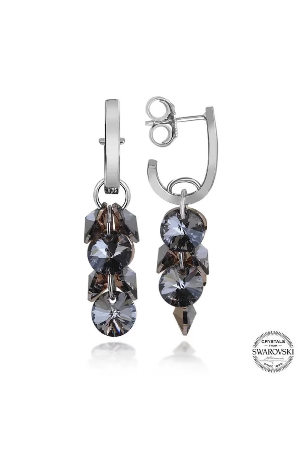 Luz&Pos Swarovski Crystal Taşlı Gümüş Salkım Sallantılı Çivili Kadın Küpe