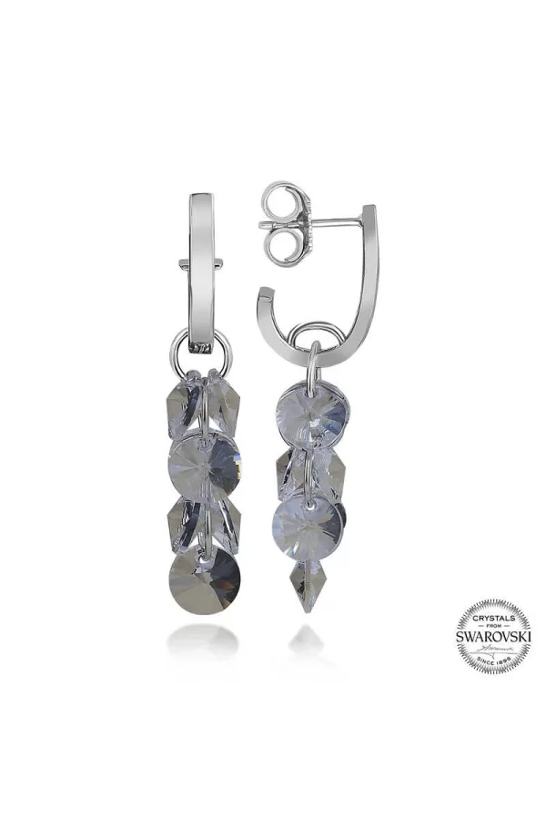 Luz&Pos Swarovski Crystal Taşlı Gümüş Salkım Sallantılı Çivili Kadın Küpe