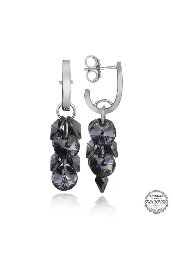 Luz&Pos Swarovski Crystal Taşlı Gümüş Salkım Sallantılı Çivili Kadın Küpe
