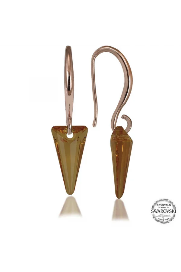 Luz&Pos Swarovski Crystal Taşlı Gümüş Sarı Taşlı Üçgen Sallantılı Kadın Küpe