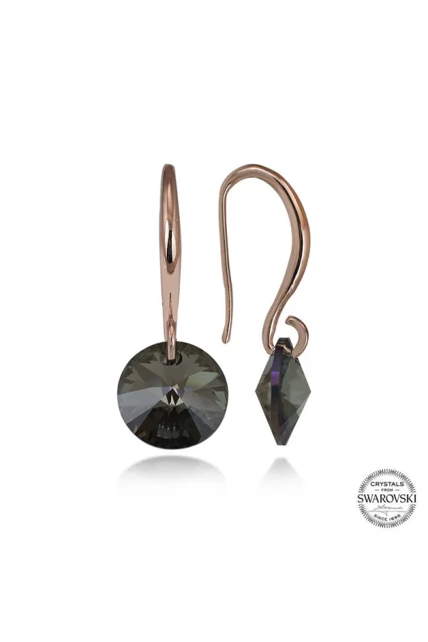 Luz&Pos Swarovski Crystal Taşlı Gümüş Yeşil Taşlı Yuvarlak Sallantılı Kadın Küpe