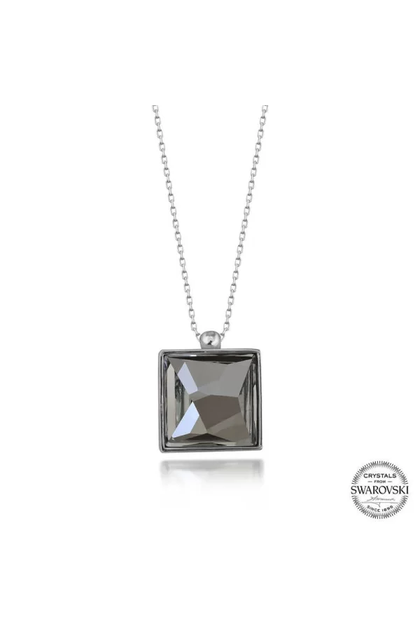 Luz&Pos Swarovski Crystal Taşlı Kare Gümüş Kadın Kolye