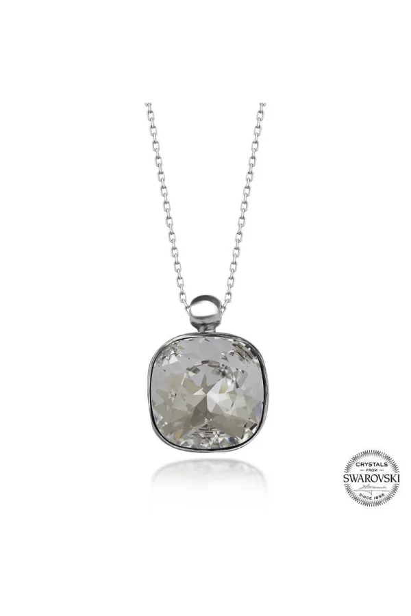 Luz&Pos Swarovski Crystal Taşlı Kare Gümüş Kadın Kolye