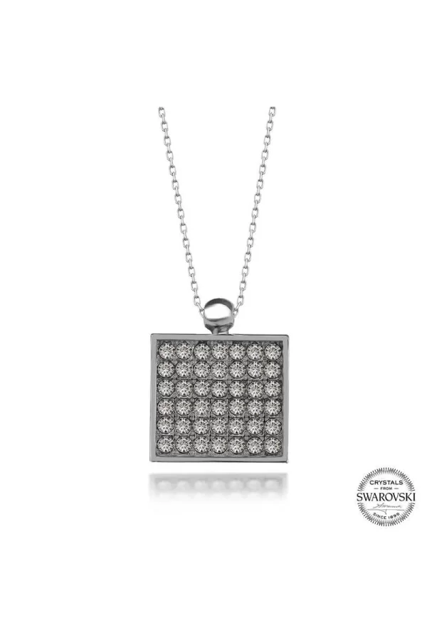 Luz&Pos Swarovski Crystal Taşlı Kare Gümüş Kadın Kolye