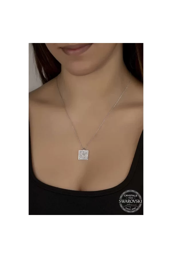 Luz&Pos Swarovski Crystal Taşlı Kare Gümüş Kadın Kolye