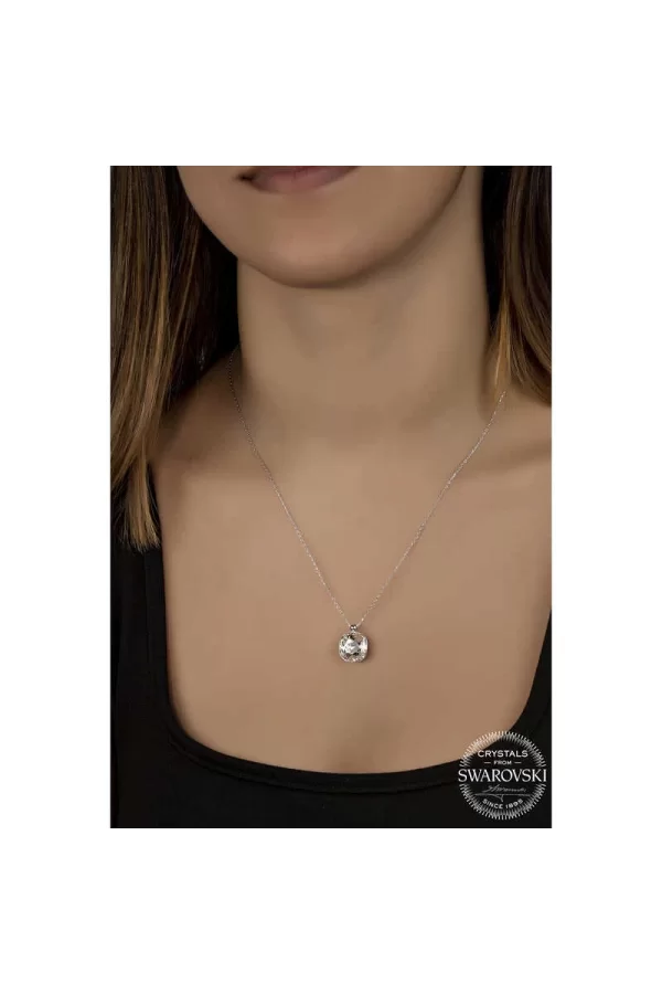 Luz&Pos Swarovski Crystal Taşlı Kare Gümüş Kadın Kolye