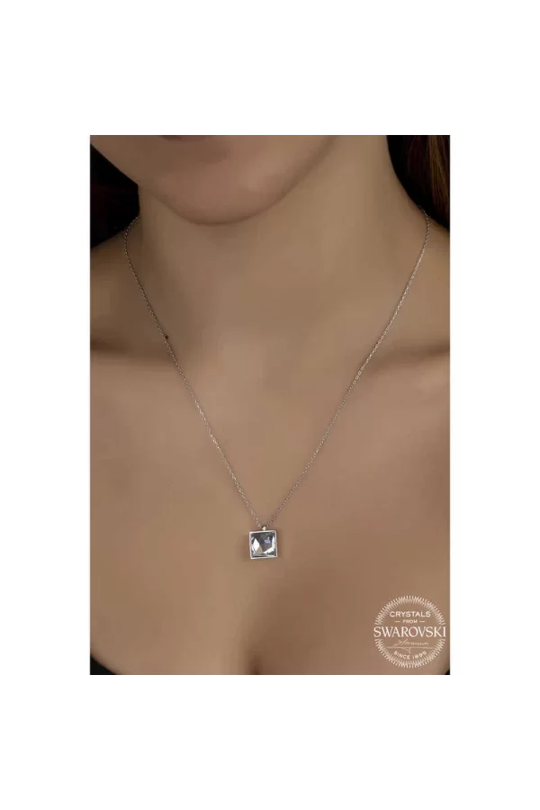 Luz&Pos Swarovski Crystal Taşlı Kare Gümüş Kadın Kolye