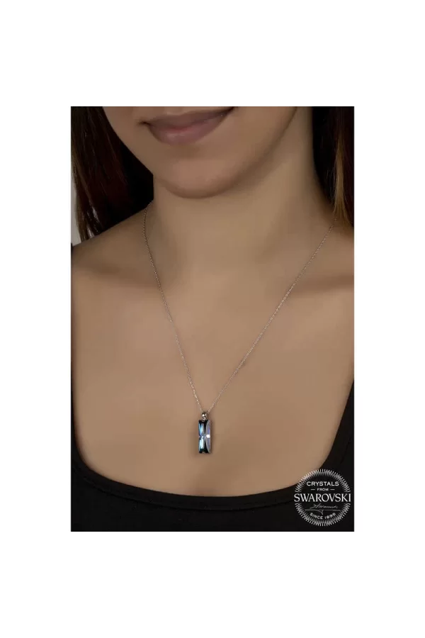 Luz&Pos Swarovski Crystal Taşlı Mavi Baget Gümüş Kadın Kolye