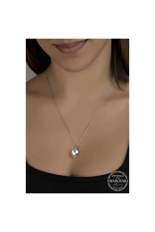 Luz&Pos Swarovski Crystal Taşlı Oval Gümüş Kadın Kolye