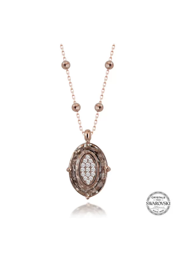 Luz&Pos Swarovski Crystal Taşlı Rose Top Zincir Oval Gümüş Kadın Kolye