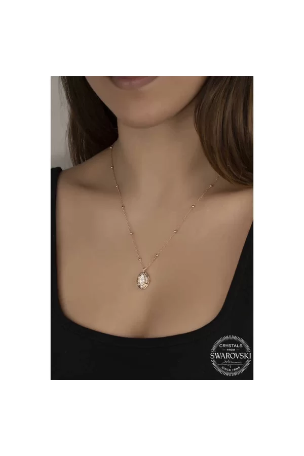 Luz&Pos Swarovski Crystal Taşlı Rose Top Zincir Oval Gümüş Kadın Kolye