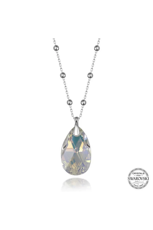Luz&Pos Swarovski Crystal Taşlı Top Zincir Damla Gümüş Kadın Kolye