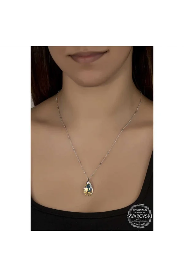 Luz&Pos Swarovski Crystal Taşlı Top Zincir Damla Gümüş Kadın Kolye